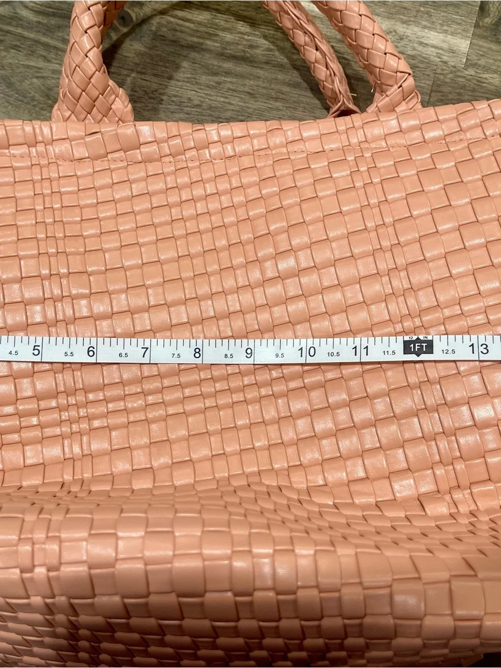 Thirty-One Signature Tote Bag NWT Coral Peach Woven Faux Leather Set with Pouch